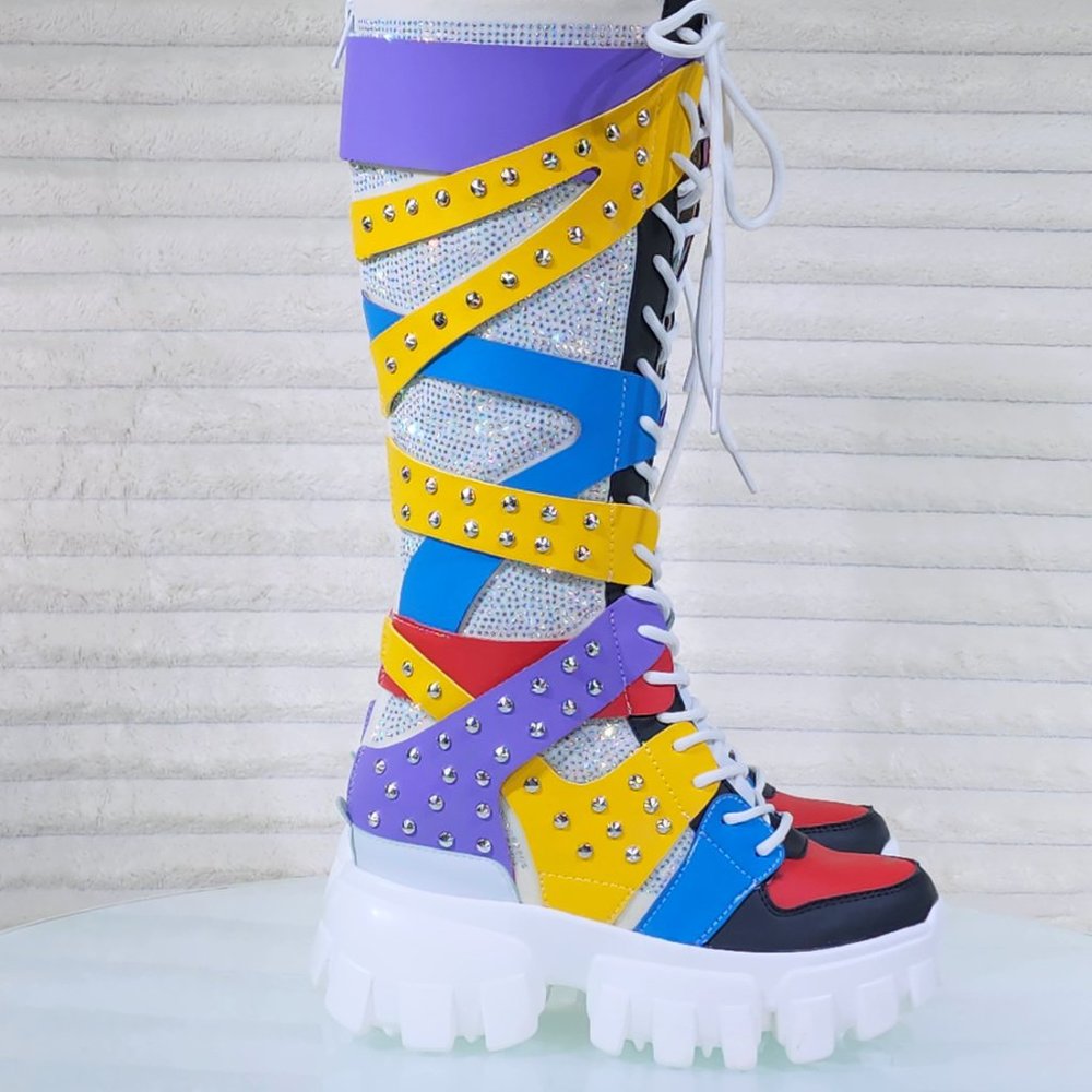 Wang Limited Edition Multi-color Wedge Platform Knee High Sneaker Boots - Picture 4 of 8